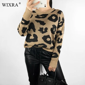 Wixra Femei Sexy Leopard Cald Pulovere Toamna Iarna O-Gât Pulover Casual, Pulovere La Modă Pulover Vrac 0