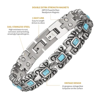Wollet Bijuterii din Oțel Inoxidabil sau Titan Bratara Magnetica Pentru Femei piatra de turcoaz de Îngrijire a Sănătății Energie de Vindecare 10517
