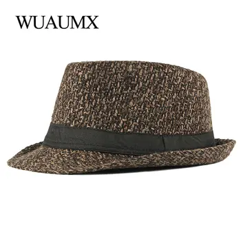 Wuaumx Brand NOU Toamna Iarna Fedoras Pălărie Pentru bărbați tricotate de Sus Jazz Pălării Bărbați Femei Retro Pălărie Panama Clasic Bowler Capace de Bumbac 6711