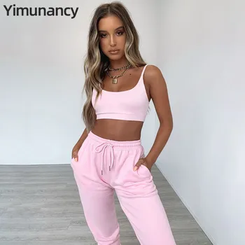Yimunancy 2-bucata Femei Set Cami Top + Pantaloni Talie Mare, cu Buzunar 2020 Doamnelor de Cauzalitate pantaloni de Trening Sport Set Streetwear 0