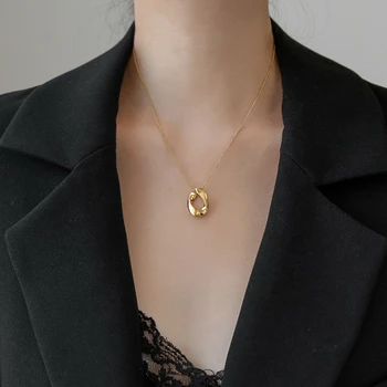 YUN RUO Niciodată nu se Estompeze Placat cu Aur de Epocă Ovală Pandantiv Colier Moda Europeană Femeie Bijuterii Titan din Oțel Inoxidabil Accesoriu 5523