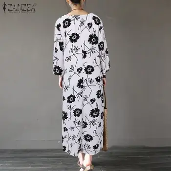 ZANZEA Femei de Moda de Epocă Jumătate Maneca Midi Sundress Split Florale Imprimate Vestidos Buzunare O-Gât Halat Femme Plus Dimensiune 5XL 0
