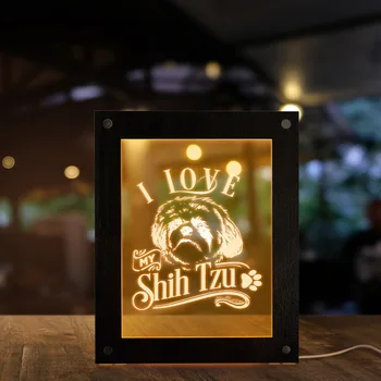 Îmi Iubesc Shih Tzu Chineză Leu Câine iluzie Optică Lampa Crizantema Câine de Iluminat cu Led Display Cadru Jucarie Caine de Rasa 32105