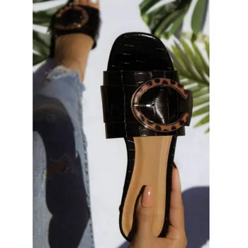 În afara Doamnelor Slide-uri de Moda Pantofi de Vara pentru Femeie din Piele de Leopard Cataramă Stil Sexy 2021 Vara Femei Papuci Plat cu Încălțăminte 0