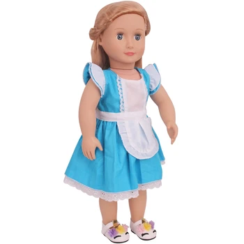 18 inch Fete rochie papusa American nou-născut Drăguț rochie albastră, costum de servitoare jucarii pentru Copii haine se potrivesc 43 cm baby dolls c782 1