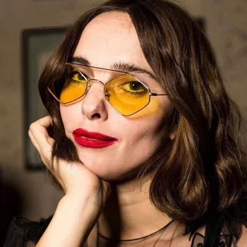 2018 Diamant în Formă de ochelari de Soare Retro Femei Mici Galben Vintage Cadru Metalic Barbati Unisex Ochelari de Soare Femei UV400 Ochelari 1