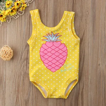 2018 Nou-născut Copilul Fete Baby Ananas Imprimare de Costume de baie Galben fără Mâneci O-Neck Bumbac costume de Baie Costum de Baie Costum de 6M-4Y 1