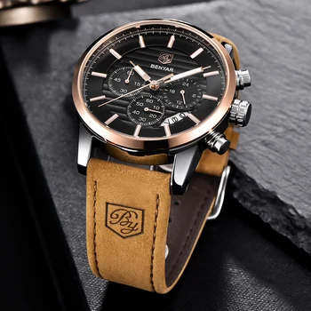 2019 BENYAR Top Nou Brand de Moda Casual Bărbați Cuarț Ceas de Lux Militare Curea de Piele Barbati Chronograph Watch Relogio Masculino 1
