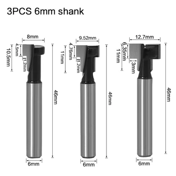 3Pcs 6mm Coadă T-Slot Router Pic din Lemn Set Cutter Șurubul Orificiului Cheii Pic T Mortezat freze pentru prelucrarea Lemnului 1