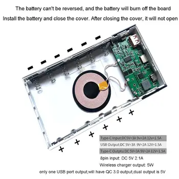 6x 18650 Baterie DIY Încărcător Wireless Qi QC3.0 USB de Tip C PD Power Bank Cutie Caz Fara Baterie 1