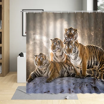 Africa de Animale Sălbatice Decor Baie Regele Pădurii 3D Leu Creative Tigru, Ghepard Model Perdea de Duș Agățat Perdele 1