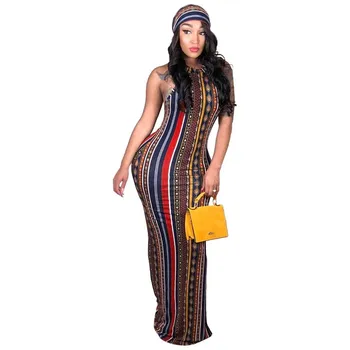 Africa De Îmbrăcăminte Sexy Cu Dungi Multicolore Imprimate De Pe Umăr Rochie Fără Mâneci, Cu Văl Maxi Rochie Femei Boem Petrecere 1
