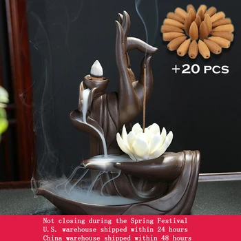 Ceramica De Retenție Arzător De Tămâie Tathagata Buddha Lotus Tămâie Stick Titularul De Fum Cascada Decor De Acasă Cu 20 Buc Conuri De Tămâie 1
