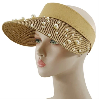 De Brand Nou de Primavara-Vara Viziere Capac Pliabil Largă de Mare Refuz de Pălărie de Soare Palarii de Plaja pentru Femei perla Pălărie de Paie Chapeau 1