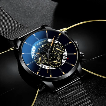 De lux de Moda pentru Bărbați de Afaceri Calendar Ceasuri Albastru Plasă din Oțel Inoxidabil Curea Analog Cuarț Ceas relogio masculino 1