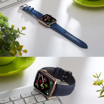 Denim Watchband pentru apple watch seria 6 SE banda curea pentru iWatch 44mm 40mm 42mm 38mm Bratara albastru jean curea 1