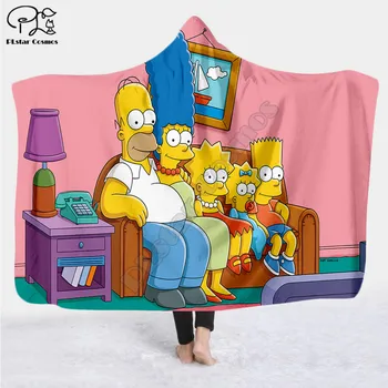 Desene animate The Simpsons model cu Gluga Pătură Adult copil de colorat Sherpa Fleece Portabil Pătură Microfibră lenjerie de Pat stil-4 1