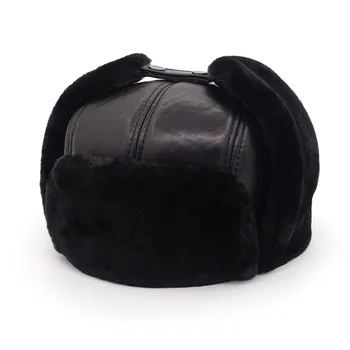 Din Piele Bomber Pălărie Mijlocul Bărbați În Vârstă De Iarnă Se Ingroase Plus Catifea Capac De Cald Piele De Oaie De Modă În Aer Liber Masculin Pălării Negre H263 1