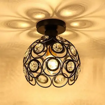 E27 negru Creative cristal minimalist, lumina plafon cu un Singur perete lampă de tavan dormitor lampă Unică Europeană fier lampă lampă de Cristal 1