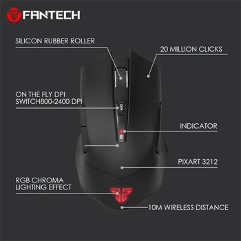 FANTECH WGC1 mouse-ul fără Fir de Încărcare design RGB Și 2400 DPI Reglabil Mouse de Gaming PIXART 3212 Joc Chips-uri Pentru Mouse Gamer 1