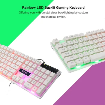 Gaming Keyboard Tastatură Mecanică Rainbow LED Backlit de Gaming, Tastaturi Iluminate de Lumina tastatură alb Pentru PUBG Pentru calculator 1