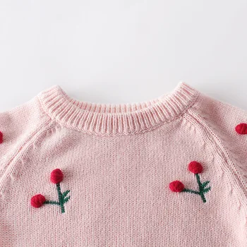 Ins Toamna Stil 2019 Copilul Cherry Salopetă Nou-Născut Dulce Roz Cu Maneci Lungi Tricotate Din Lână Salopete Fetita Floral Costum De Haine 1