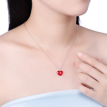 LEKANI Cristale Swarovski De la Fin de culoare Roșie Inima Pandantiv Colier Pentru Femei Reale S925 Argint Collares Iubitorii de Cadou de Ziua Îndrăgostiților 1