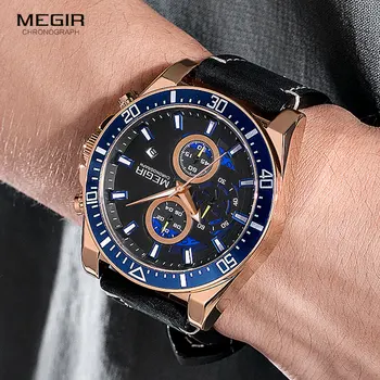 MEGIR 2020 Lux Curea din Piele Cuarț Ceasuri Barbati de Moda Casual Sport Chronograph Watch Om Impermeabil Ceas Luminos 1