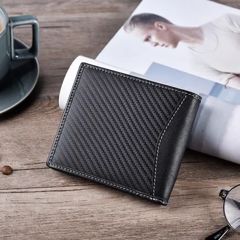 Moda RFID blocking Fibra de Carbon barbati portofele din piele scurte de sex masculin ID titularul cardului de credit, portofel, buzunar, geanta 1