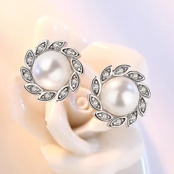 NEHZY Argint 925 Cercei Stud de Înaltă Calitate Femeie Moda Bijuterii Nou Vântul Frunza Cristal Zircon Pearl Cercei de Vânzare Fierbinte 1