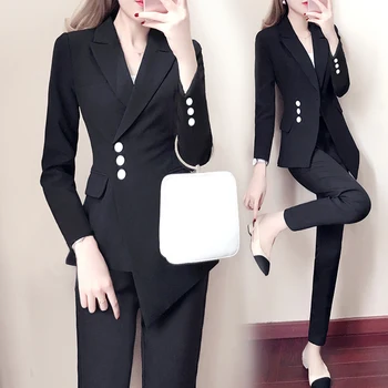 Noi Costume Formale pentru Femei, Casual, Office Afaceri Suitspants Muncă alb Negru Purta Seturi de Uniforme Stiluri Elegant costum 1