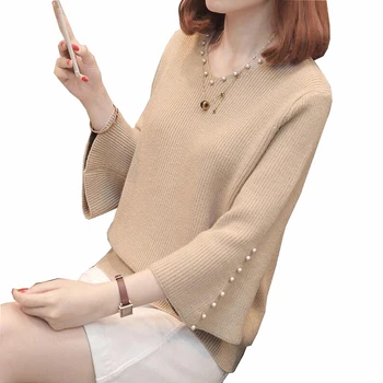 Noua Moda femei cu maneci lungi v-neck pulover subtire de sex feminin de toate-meci subțire de bază tricotate bluza fete culoare solidă pulover de îmbrăcăminte 1