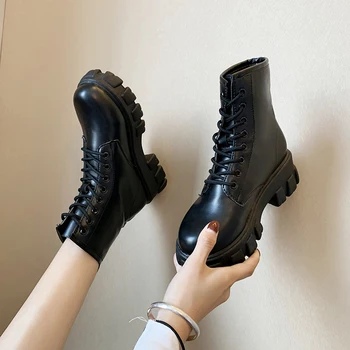 Pantofi de iarna pentru Femei Cizme Rotund Toe Flats din Piele Neagră Platforma Cizme pentru Femei Cizme de Zapada pentru Femei de Iarnă 2020 Botas Mujer 1