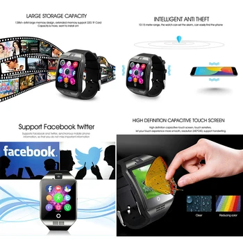 Q18 ceas inteligent Bărbați Bluetooth Sport smartwatch aparat de Fotografiat Telefon Sim Card TF pentru Android IOS Fitness Brățară pk dz09 GT08 A1 V8 y68 1