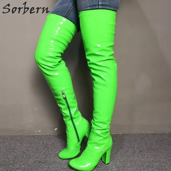 Sorbern Verde Neon Coapsa Inalta Femei Boot Bloc Tocuri Podium de Moda pentru Femei Personalizate Largă de Vițel se Potrivesc Doamnelor Cizme Cizmele 1