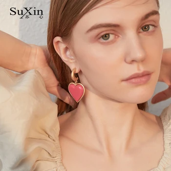 SuXin cercei 2020 simplu nou bomboane de culoare dragoste inima temperament cercei pentru femei lung acrilice cercei pandantiv bijuterii cadou 1