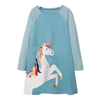 Sărituri de metri Printesa rochii de partid pentru fete toamna bumbac animale aplicatiile copii rochii unicorn tunica toddler girls 1