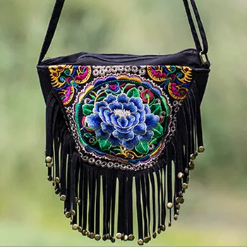 Tendință de epocă ciucure mini crossbody sac de telefon mobil bani de buzunar, geantă de umăr stil etnic florale brodate casual tote 1