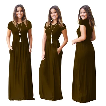 Vara femei maneci scurte-tunica simplă rochie maxi Casual, rochii lungi, cu buzunar Plus size 2xl violet, verde, negru, visiniu rochie 1