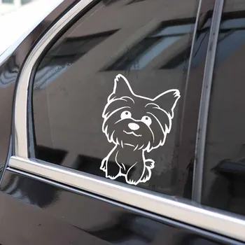 Volkrays Creative Autocolant Auto Yorkie Terrier Yorkshire Cățeluș Drăguț Câine Accesorii Reflectorizante Vinil Decal Negru/Argintiu,15cm*9cm 1