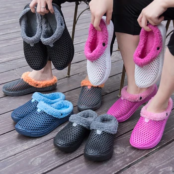 WCBOD Toamna Iarna Pluș Gaura Grădină sandale 2020 Femei Bărbați Slip-on Pantofi Papuci de Femei Papuci de casă Grădină 1