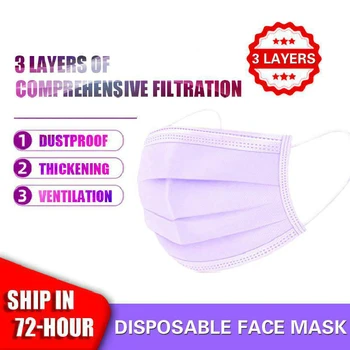 10/50/100buc Violet Masca de Unică folosință Nonwove 3 Straturi Straturi Mască cu Filtru Gura Masca de Față Măști cu Filtru 2