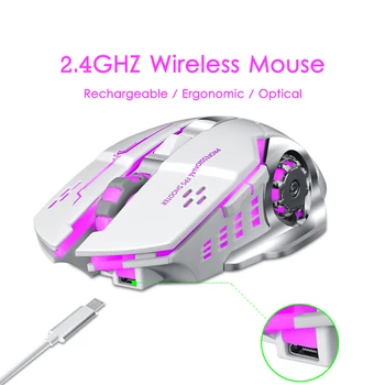 2.4 GHz Wireless Mouse de Gaming Tăcut Ergonomic Reîncărcabilă Șoareci Optice 6 Chei 2400 DPI Mouse-ul LED-uri RGB Pentru Calculator ps4 Pro Gamer 2