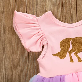2018 Noua Moda Design Nou-Născut Fete Pentru Copii Unicorn Dantela Tutu Volane Maneca Bodysuit Curcubeu Copil Rochie Sundress Costum 2