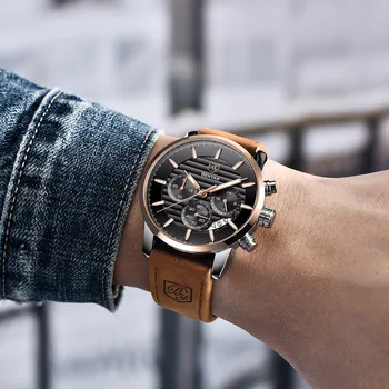 2019 BENYAR Top Nou Brand de Moda Casual Bărbați Cuarț Ceas de Lux Militare Curea de Piele Barbati Chronograph Watch Relogio Masculino 2