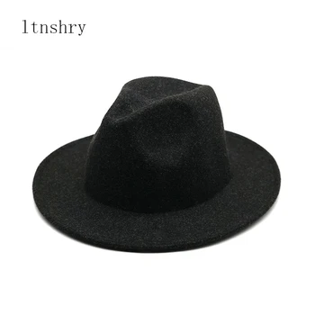 2019 Nou de înaltă calitate Femei bărbați Pălării de Lână pălărie Margine Largă Pălărie Panama Cald Iarna Jazz Capace Doamnă Elegantă Biserica Pălărie Sombrero 2