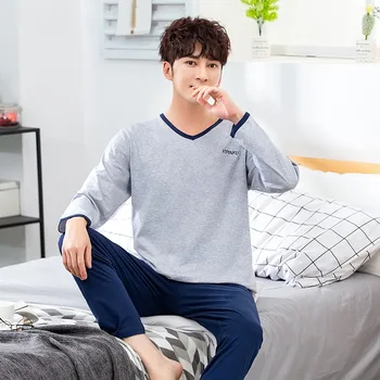 2020 Primavara Toamna cu Maneci Lungi Set Pijama pentru Barbati coreean Bumbac, Pijamale, îmbrăcăminte de noapte de sex Masculin Body Pijama Homewear Haine de Acasă 2
