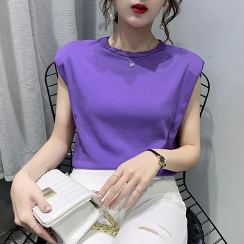 2020 Vară Fără Mâneci O-Neck Top Femei T Shirt Doamnelor Casual Regulate Pure Color De Birou De Top Lady Elegant Streetwear Tricou 2