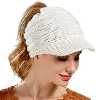 2021 Femei De Iarnă Tricotate Capac Coada De Cal Pălărie De Lână De Iarnă Hat Visor Vreme Rece Tricotate Speciale Coada De Cal Design Șapcă De Baseball Hat 2