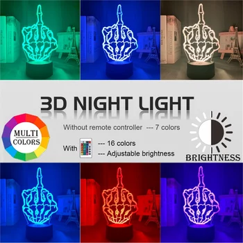 Acril 3d Lampa Degetul Mijlociu Craniu Veioza pentru Adult Baieti Birou Decorarea Camerei Atmosfera de Schimbare a Culorii Led Lumina de Noapte 2